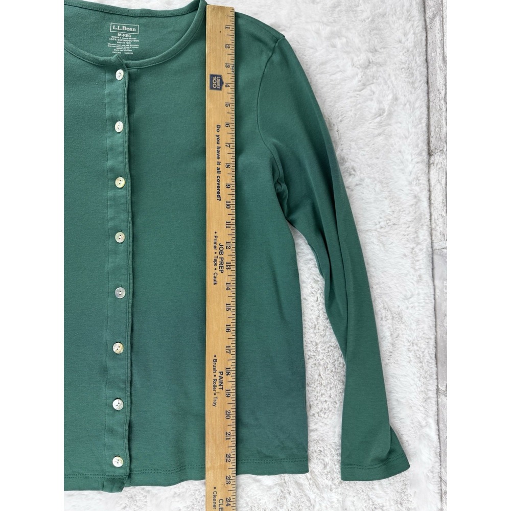 L.L. Bean 100% Supima Cotton Teal Green Long Sleeve Pearl Button Cardigan Knit M - Picture 9 of 10
